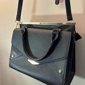 Mystique Black Satchel with Gold-Tone Accents and Adjustable Strap